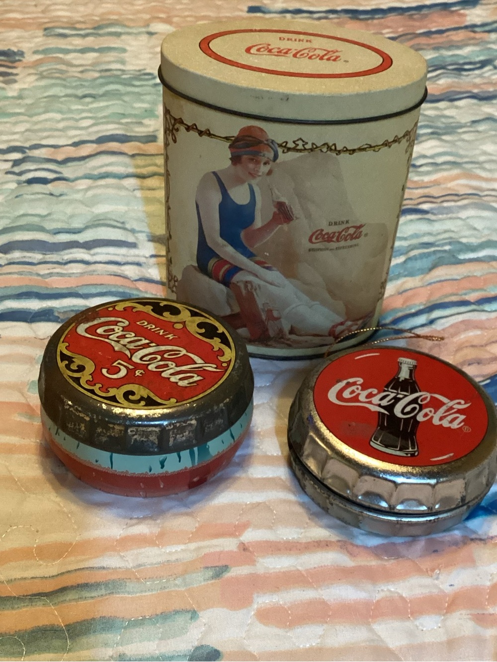 Lot Of 3 Vintage Coca-Cola Tin Container And Small Round Containers